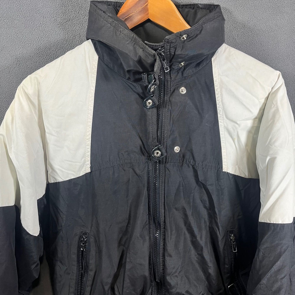 Vintage Alpine Designs Down Puffer Jacket Black White Colorblock Made in USA 10